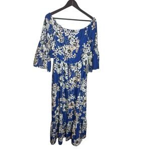 ELIZA‎ J OFF- THE -SHOULDER FLORAL BLUE MAXI DRESS sz 10 new with tags